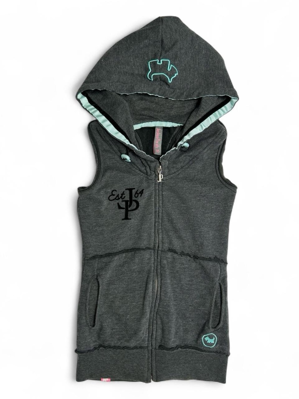 Y2K 2000s Joshua Perets Grey Sleeveless Hoodie with Embroidered Logo